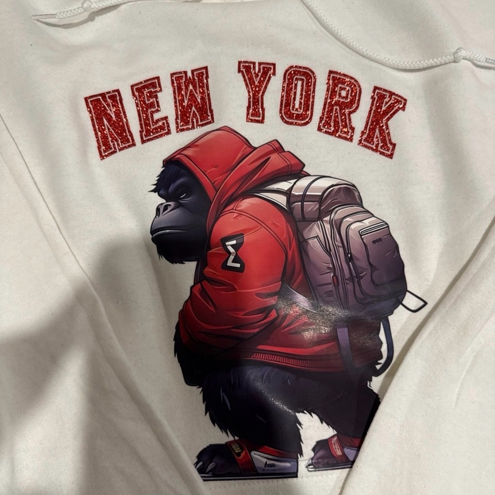 Gildan White Crewneck Sweater with Red Graphic